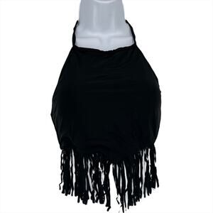 Boho Fringe Bikini Swimsuit Top in Black Size Medium